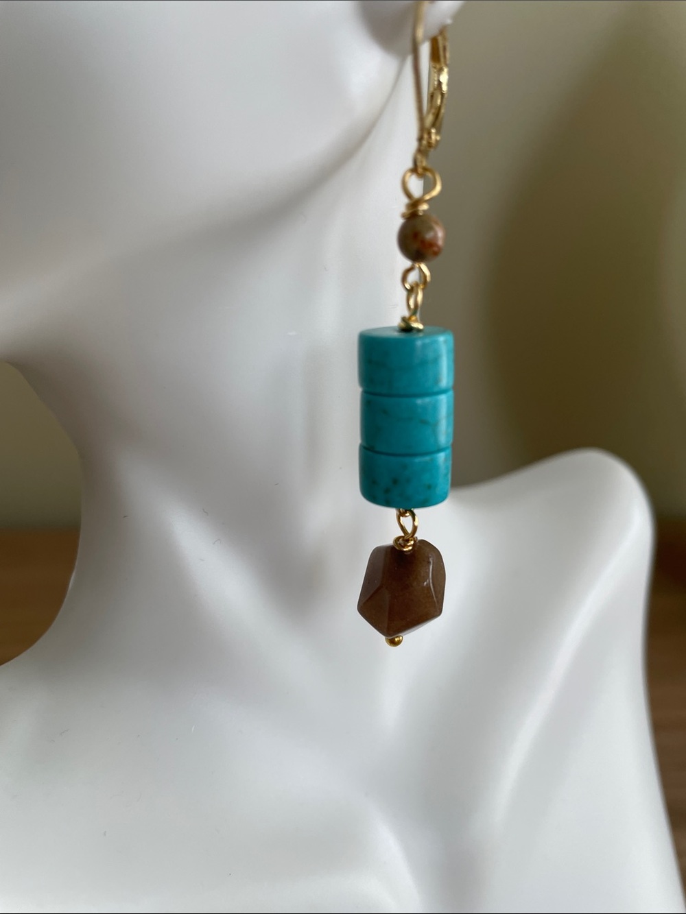 HAND CRAFTED TURQUOISE MAGNESITE & EARTHY GEMSTONE DROP EARRINGS